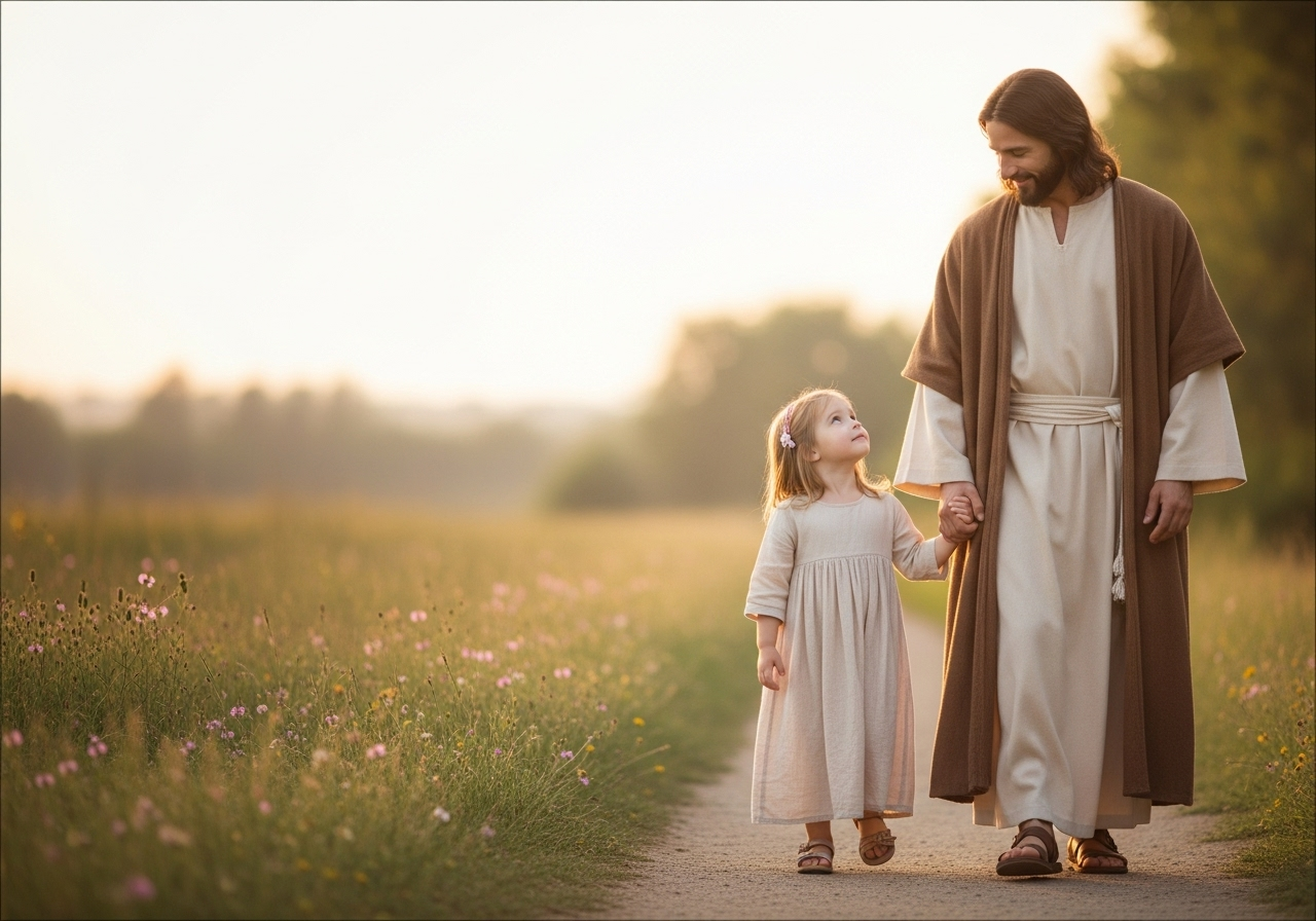 Jesus with a little girl